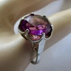 Edwardian Revival style ring by Sarah Coventry, purple glass and sterling silver